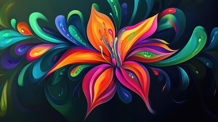 Naklejka premium Vibrant Abstract Floral Artwork with Swirling Lines