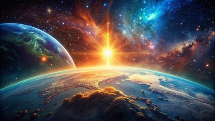 Obraz premium Cosmic Journey: Earth from Space, Nebula, Stars, Bokeh - Sci-Fi Podcast Cover Art