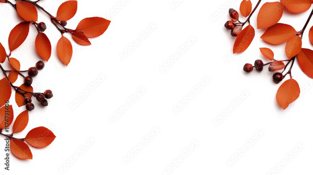 Poster autumnal frame: red leaves and berries create a natural autumnal border, perfect for adding a touch 
