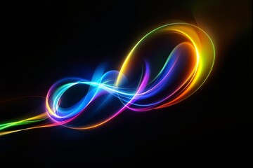 Abstract colorful light waves forming a glowing infinity symbol with vibrant neon hues on dark background. Concept of energy, motion, and dynamics. Ai generative