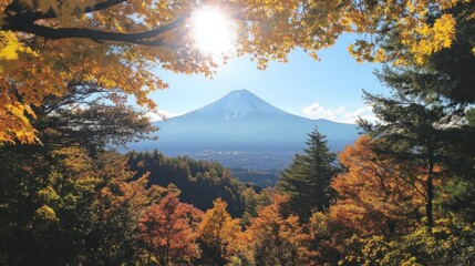 Mount Fuji Framed by Autumn Leaves