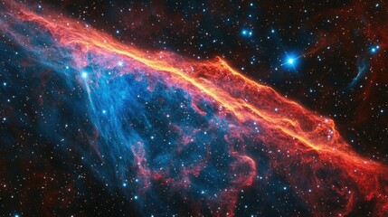 Cosmic Nebula Displays Vibrant Red And Blue Hues