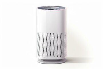 White cylindrical air purifier improving air quality by filtering dust and allergens