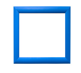 Fototapeta premium Modern picture frame. Simple square design with a wooden border, bright blue color, and contemporary style. Painting, or poster display in a gallery, museum, or interior. isolated on white background