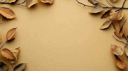 Dried leaves arranged on a beige background.  Perfect for autumn or fall themed designs.