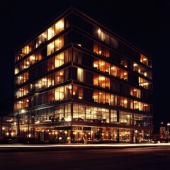 Illuminated modern building at night.