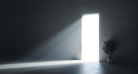 Light Streaming Through Doorway in Dark Concrete Room