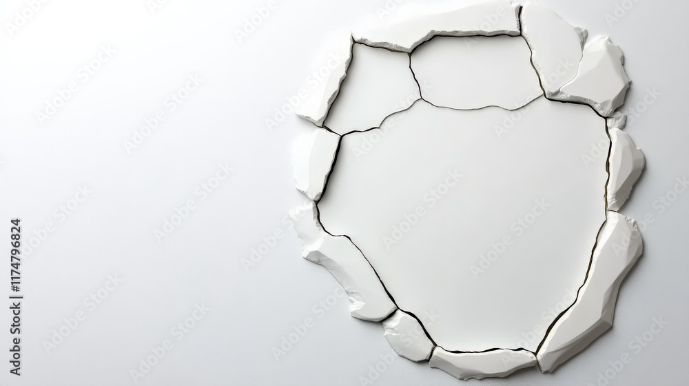 Poster cracked circle abstract: a minimalist image featuring a fractured circular form against a neutral ba