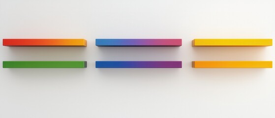 Colorful horizontal shelves displaying artwork modern interior digital photography bright environment abstract view