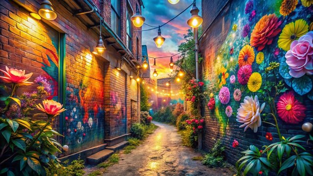 Fototapeta Cute Urban Exploration Wallpaper: Pastel Graffiti & Hidden Alleyways