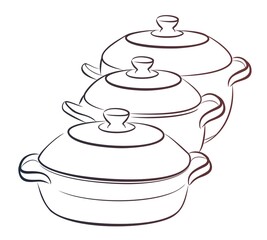 Sketch of a set of kitchen dishes.
