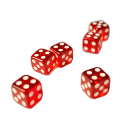 Red dice tumbling; chance, luck, game, gambling, casino background; website, game design.