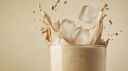 Iced coffee splash with ice cubes in a glass.
