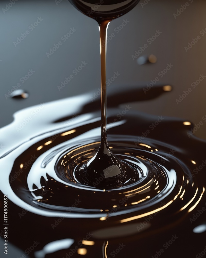 Poster close-up of dark liquid flowing and creating ripples on a smooth surface.