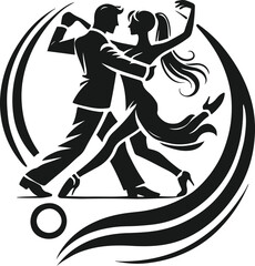 A captivating black and white silhouette of a man and a woman dancing tango.