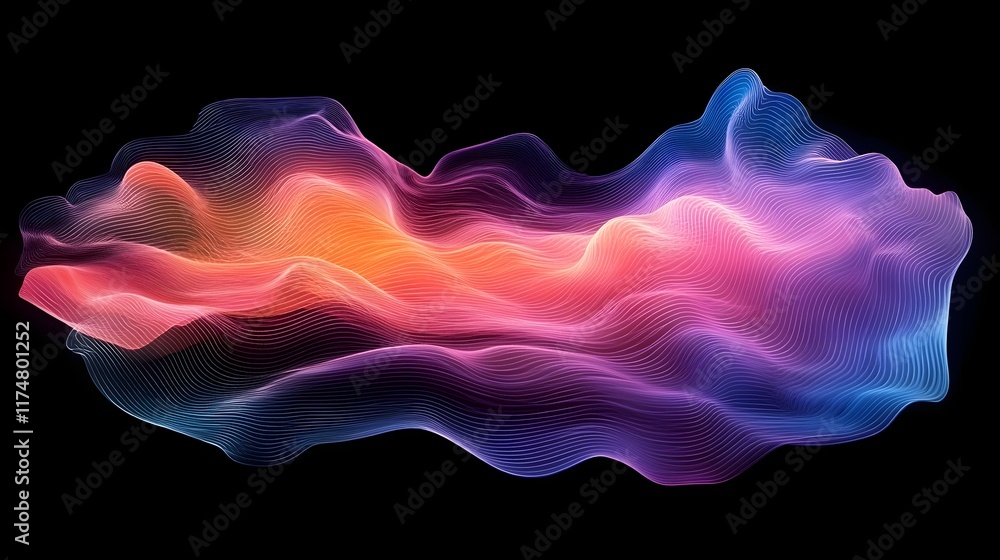 Poster captivating abstract digital artwork featuring a dynamic flow of vibrant multicolored lights that sw