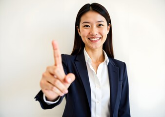 Businesswoman pointing with a finger isolated on white background