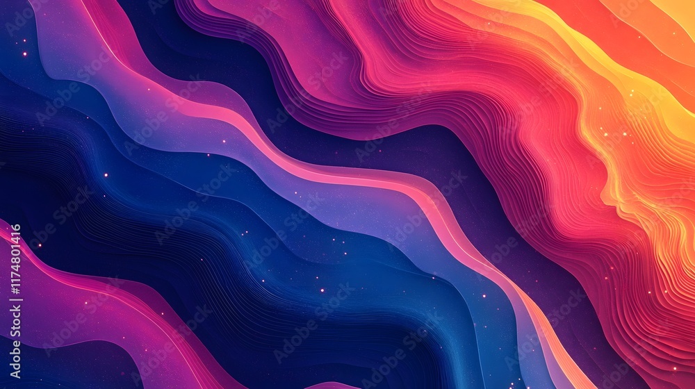 Poster vibrant swirling abstract waves in a luminous cosmic spectrum creating a captivating and mesmerizing