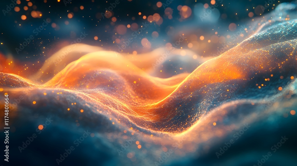 Poster captivating cosmic waves of luminous fractals and surreal digital particles in dynamic motion creati