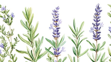 Fototapeta premium Watercolor Painting of Lavender and Rosemary Sprigs