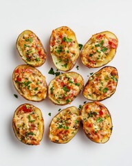 Deliciously baked potato skins topped with cheese and herbs, perfect for appetizers.