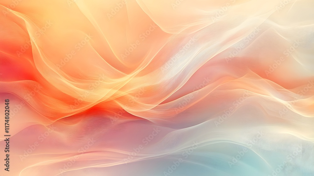 Poster ethereal waves of vibrant colors captivating digital abstract artwork with fluid shapes soft gradien