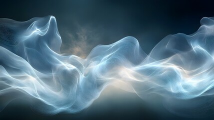Fototapeta premium Captivating wispy smoke like ethereal mist swirling in a mesmerizing dance of transparent shimmering forms against a moody blue backdrop evoking a tranquil meditative atmosphere perfect for creative