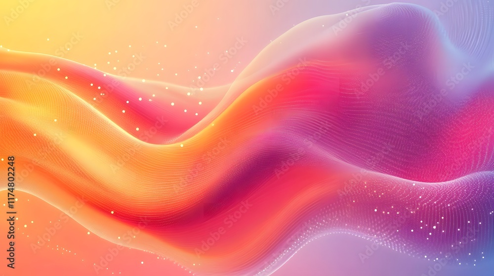 Poster an abstract and mesmerizing composition featuring a dynamic fluid wave like shape composed of vivid 