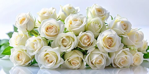 Delicate White Rose Bouquet, Isolated on White Background - Elegant Floral Arrangement