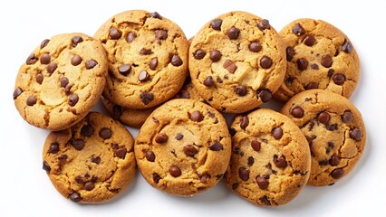 Delicious Almond Flour Chocolate Chip Cookies, Top View, Isolated