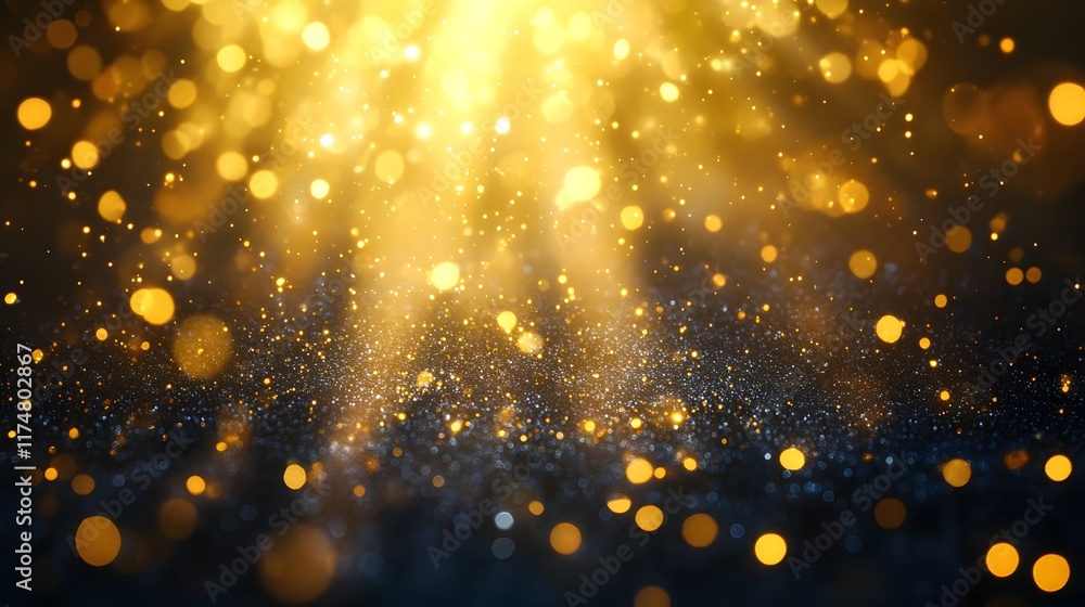 Poster vibrant golden glitter particles and sparks exploding in a of light and magic creating a dazzling sh