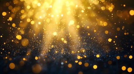 Fototapeta premium Vibrant golden glitter particles and sparks exploding in a of light and magic creating a dazzling shimmering and luminous atmosphere for a festive event or holiday