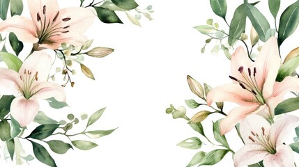 Obraz premium Watercolor Lilies and Greenery Frame Design