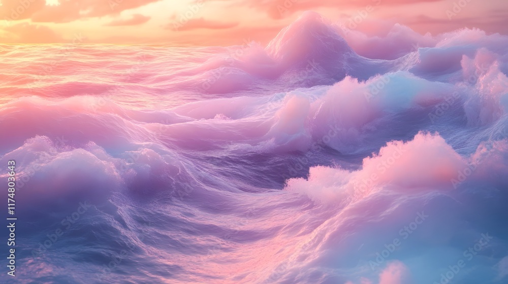 Poster mesmerizing and ethereal cloudscape at sunset featuring a dramatic and vibrant display of colors fro
