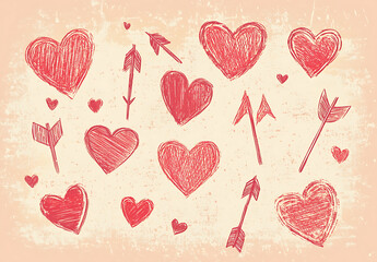 Valentines day, aquarelle illustration. Set of hand painted watercolor hearts. Isolated objects perfect for Valentine's day card or romantic post cards. Design heart elements for valentine message.
