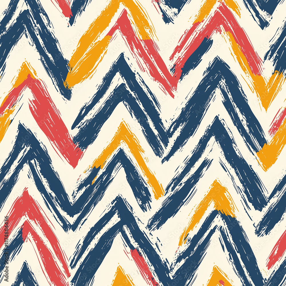 Poster irregular hand-drawn lines seamless pattern colorful chevron design abstract textile print vibrant a