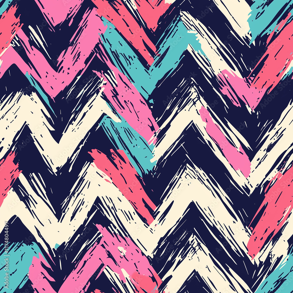 Poster Irregular hand-drawn lines seamless pattern colorful abstract design textile background vibrant environment artistic viewpoint