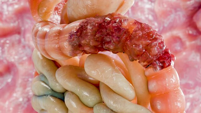 Colorectal cancer, malignant tumor in intestine, Endoscope inside colonoscopy, gut intestine, Colon polyp removal, colonic polyps search, Polypectomy, intestinal carcinoma, bowel neoplasia, 3d render