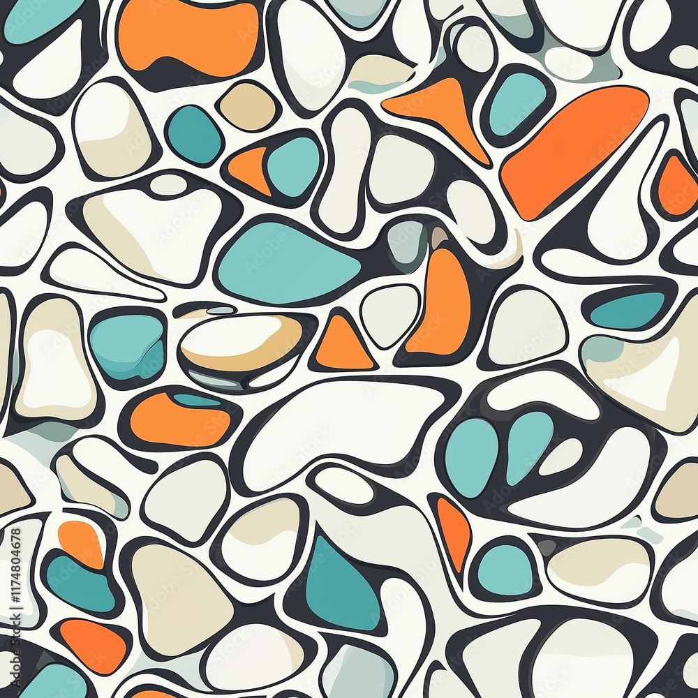 Poster irregular hand-drawn lines seamless pattern abstract art design colorful shapes modern aesthetic cre