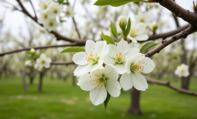 Delicate white cherry blossoms in spring