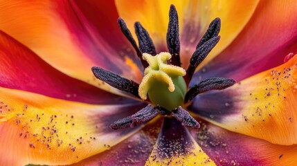Vivid Tulip Flower Center Detailed Macro Shot