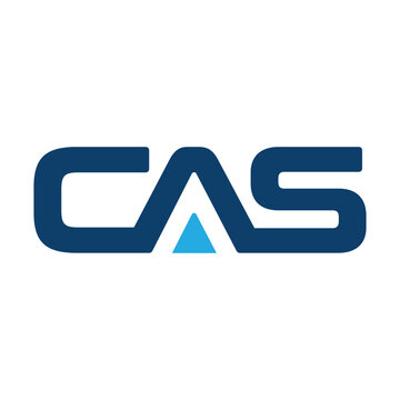 The image shows a flat monogram logo design of an initial letter CAS in blue color that looks bold and sharp on a white background