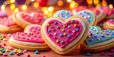 Delicious Conversation Heart Cookies with Bokeh Background - Valentine's Day Treat