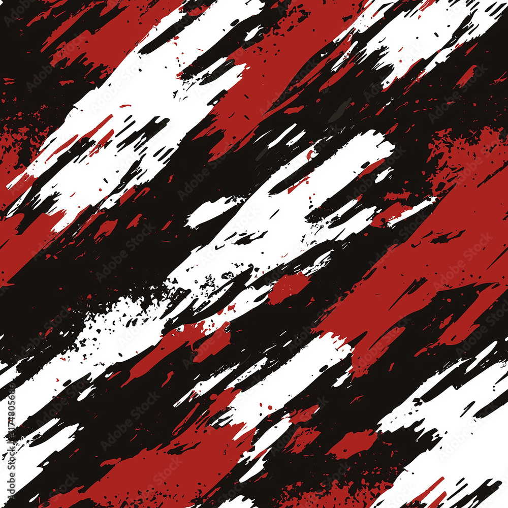Poster bold abstract pattern featuring red, black, and white brush strokes, creating a dynamic and energeti