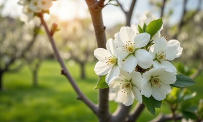 Delicate white blossoms on a spring day