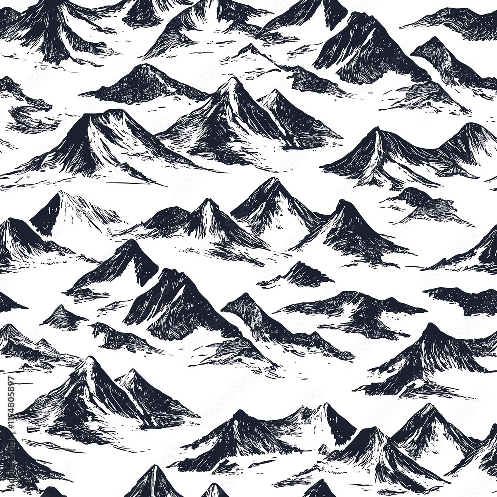 Poster monochromatic mountain pattern with textured peaks, creating a serene and artistic landscape design 