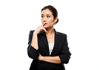 Young beautiful businesswoman face expression feel doubtful.
