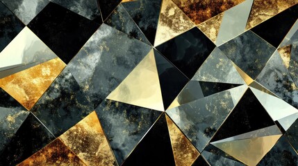 Abstract geometric background with dark and gold marble texture.