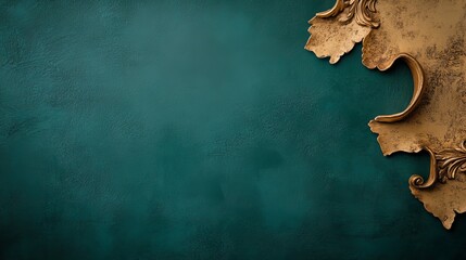 Elegant gold-toned ornate frame detail against a rich teal backdrop.  Perfect for adding a touch of luxury to your designs.