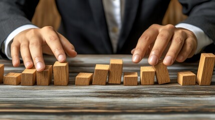 Strategic Planning: Businessperson Arranging Wooden Blocks